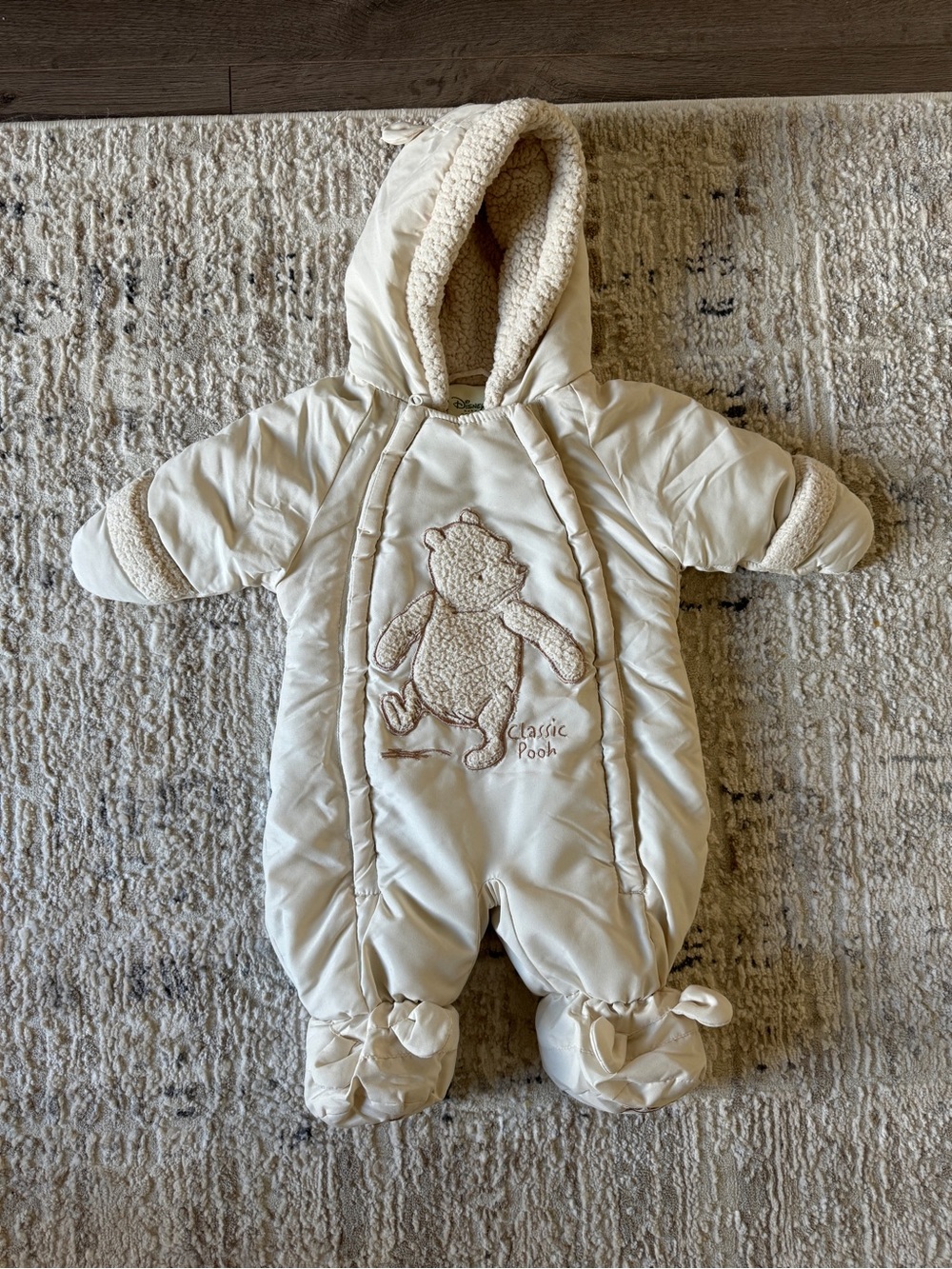 Disney Cream Classic Pooh Plush-Lined Baby One-Piece